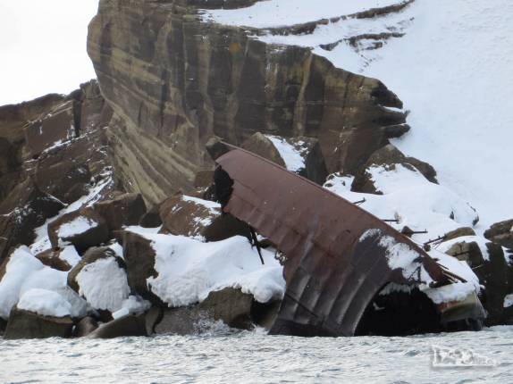 Destroços de um antigo barco baleeiro em Deception Island, na Antártida Destroços de um antigo barco baleeiro em Deception Island, na Antártida