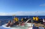 Aproveitando o tempo em alto mar, entre Falkland e Geórgia do Sul, para um bom banho de piscina Aproveitando o tempo em alto mar, entre Falkland e Geórgia do Sul, para um bom banho de piscina