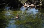 Nadando no poço esverdeado da Cachoeira do Paraíso, em Natividade - TO