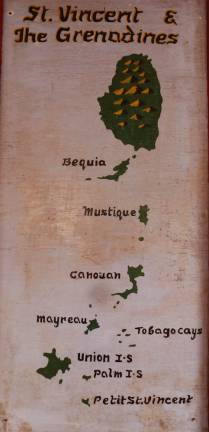 Mapa estilizado de São Vicente e Granadinas, no Caribe