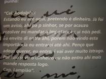 Segundo e derradeiro bilhete de Lampião para o prefeito de Mossoró, tentando extorquir os cofres da cidade, em memorial da Praça da Resistência, em Mossoró - RN