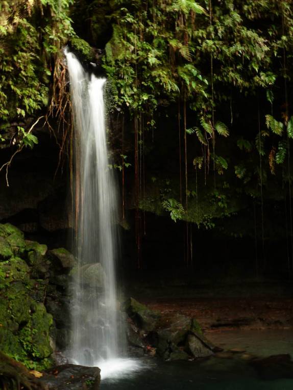 A bela cachoeira de Emerald Pool, no Trois Pitons National Park, em Dominica