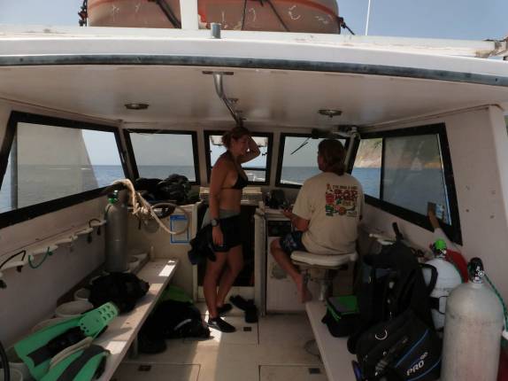 A caminho do primeiro mergulho em Montserrat, no Caribe