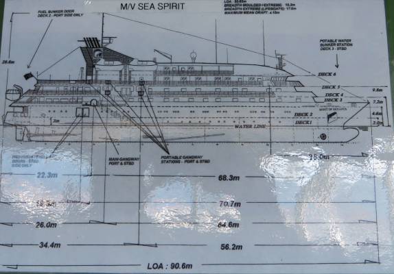 A planta do Sea Spirit, num quadro na ponte de comando do navio