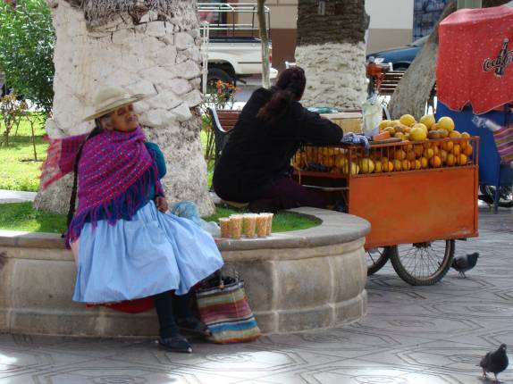 Chola da melhor idade descansa na Plaza de Armas, em Tarija - Bolívia Chola da melhor idade descansa na Plaza de Armas, em Tarija - Bolívia