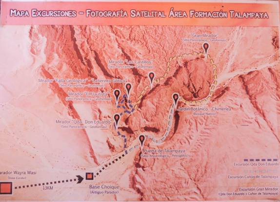 Mapa do Parque Nacional Talampaya, na Argentina. Nós fizemos todos esses circuitos a pé. Mapa do Parque Nacional Talampaya, na Argentina. Nós fizemos todos esses circuitos a pé.