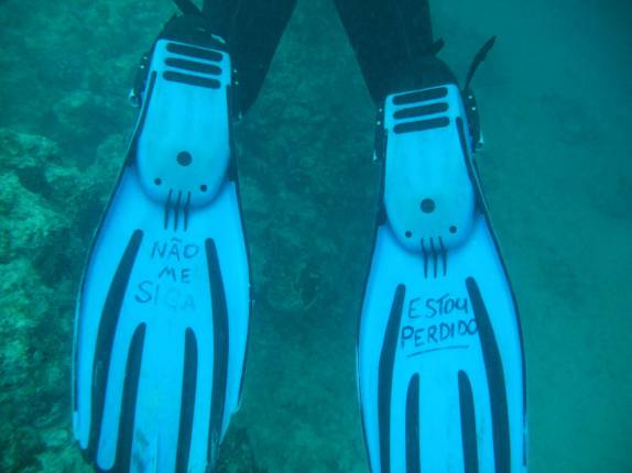 Nadadeiras do nosso guia, no naufrágio Rosalina, em Abrolhos - BA