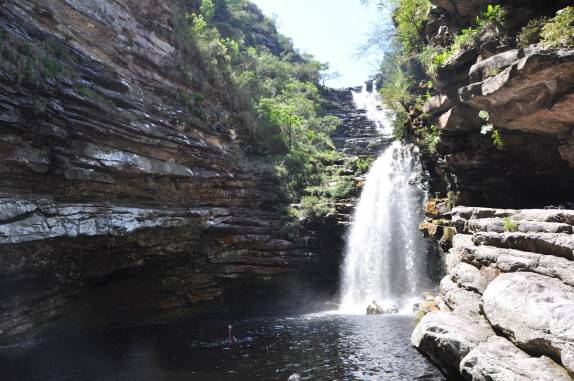 Nadando no poço da Cachoeira do Sossego, em Lençóis, na Chapada Diamantina - BA