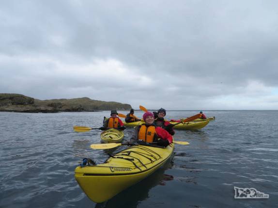 Nossa primeira sessão de caiaque da viagem, em Prion Island, na Geórgia do Sul