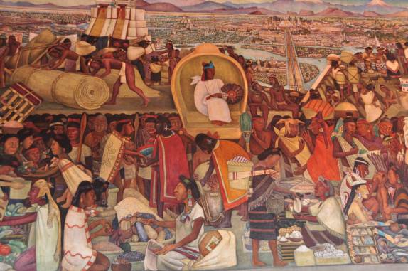 Painel com cenas astecas pintado por Diego Rivera no Palácio do Governo ...