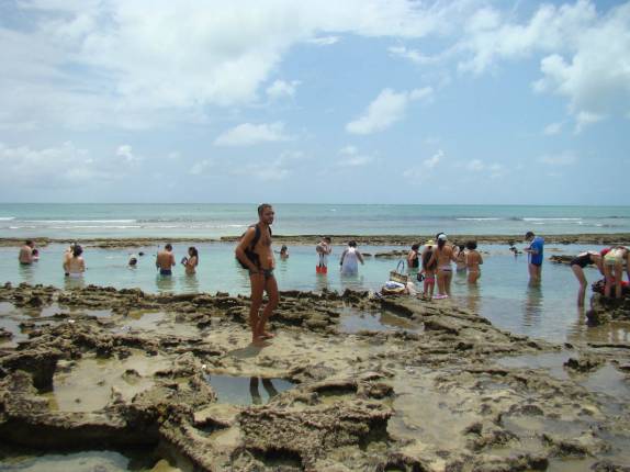 Piscina nos corais bem concorrida, na Praia de Carneiros, em Tamandaré - PE Piscina nos corais bem concorrida, na Praia de Carneiros, em Tamandaré - PE