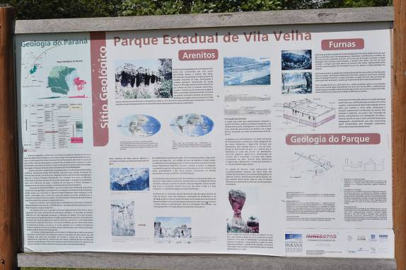 Placa explicativa do Parque de Vila Velha,no Paraná